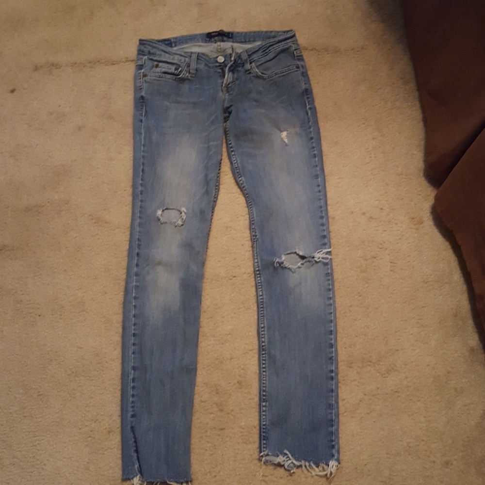Levi's too super-low 524 distressed jeans
